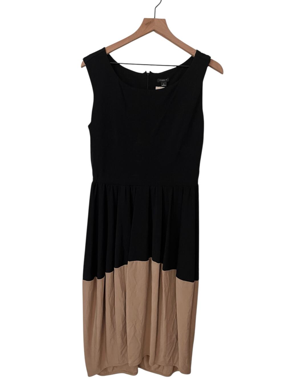Ann Taylor Womens Black and Tan Colorblock Pleated Career Classic Dress Size 8